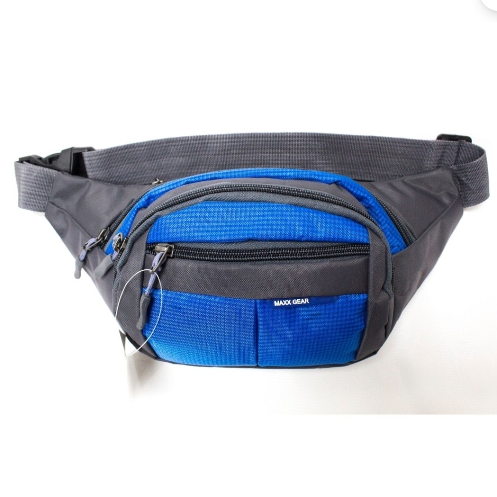 MAXX GEAR Blue and Gray UNISEX Men's WOMENS TRAVEL Waist Bag FANNY PACK